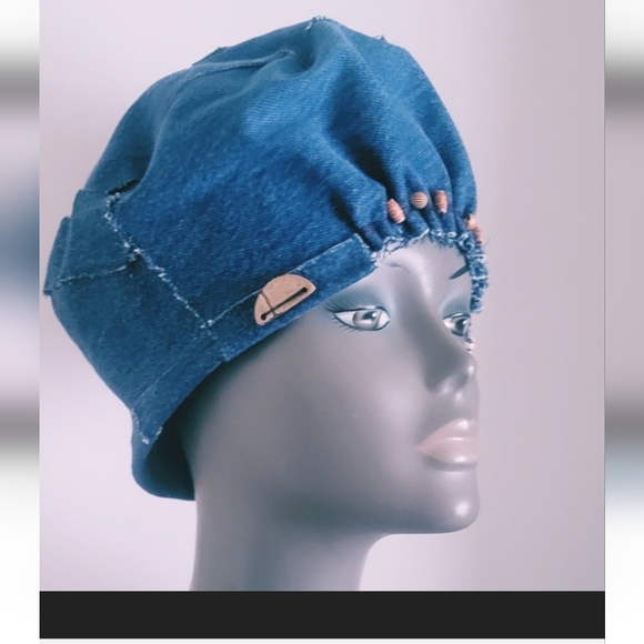 Funky freyed hobo african denim, jean hat,Handmade one size small medium fit main image 5
